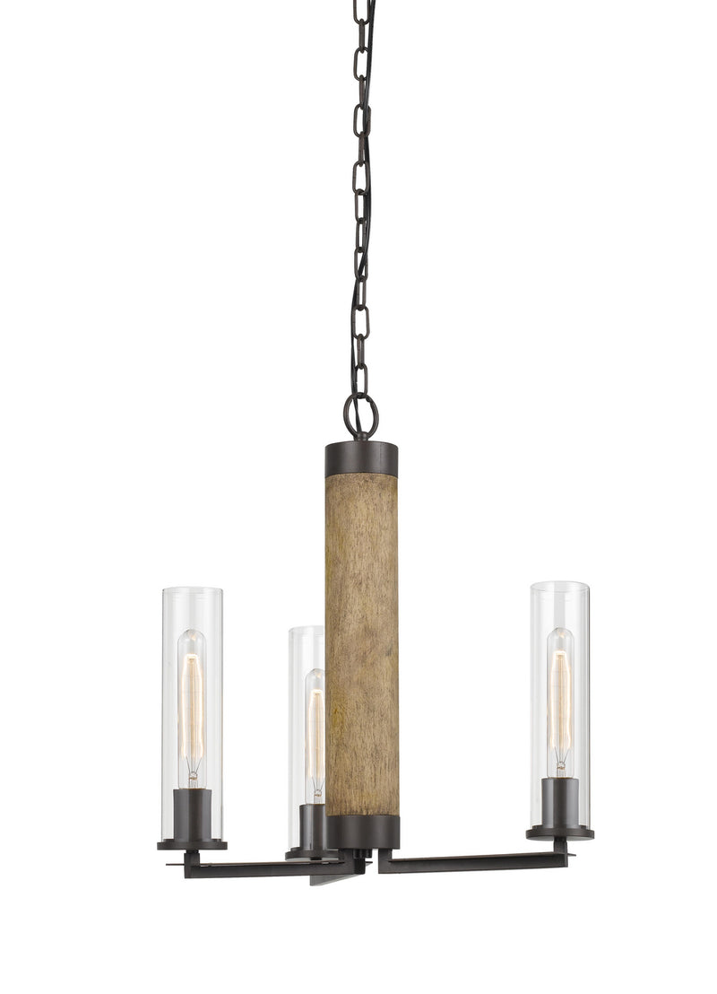 Cal Lighting FX-3665-3 Three Light Chandelier, Dark Bronze/Wood