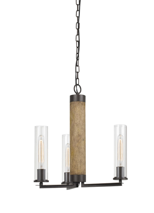 Cal Lighting FX-3665-3 Three Light Chandelier, Dark Bronze/Wood