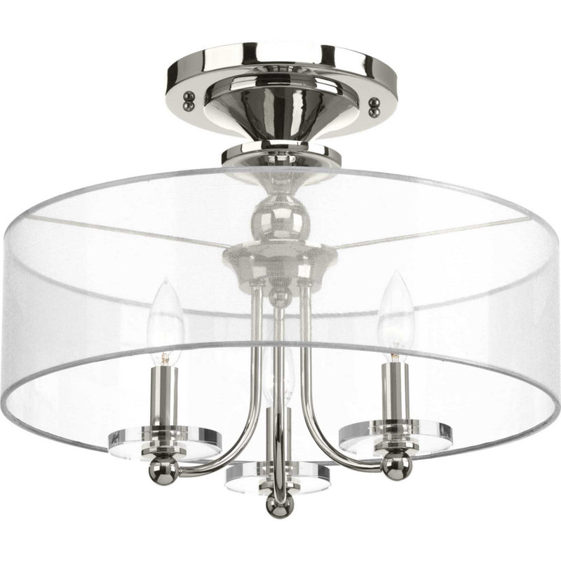 Progress Lighting P350029-104 Three Light Semi-Flush Convertible, Polished Nickel