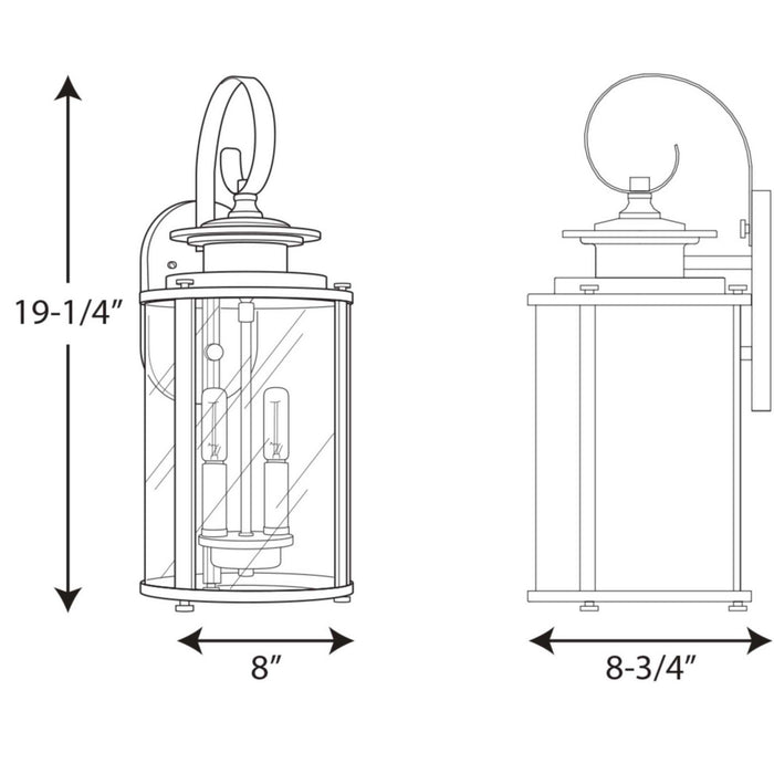 Progress Lighting P560037-031 Two Light Wall Lantern, Black