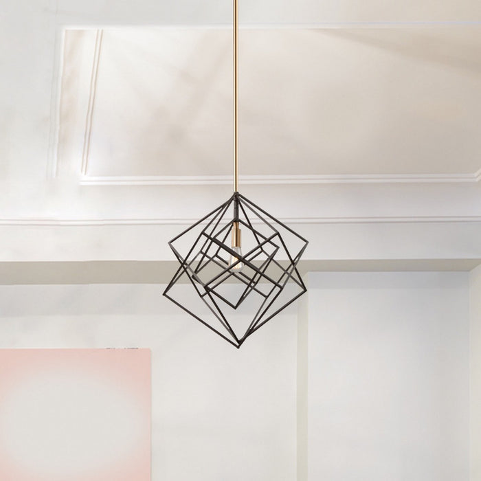 Artcraft AC11111 One Light Pendant, Matte Black & Harvest Brass