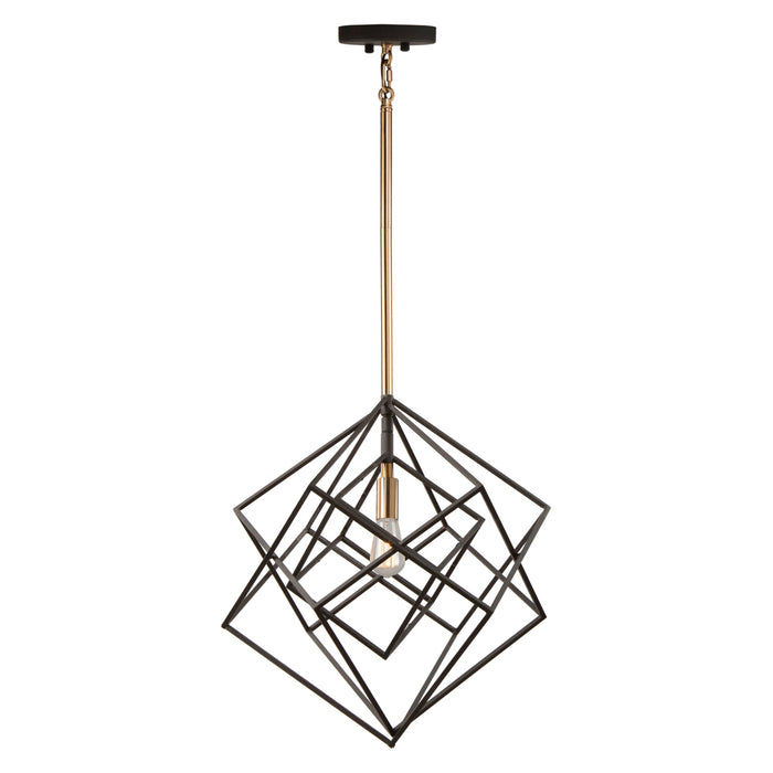 Artcraft AC11111 One Light Pendant, Matte Black & Harvest Brass