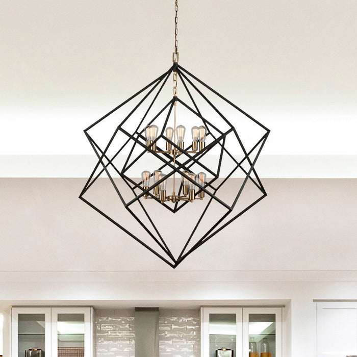 Artcraft AC11112 12 Light Chandelier, Matte Black & Harvest Brass