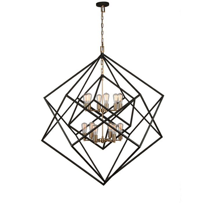 Artcraft AC11112 12 Light Chandelier, Matte Black & Harvest Brass