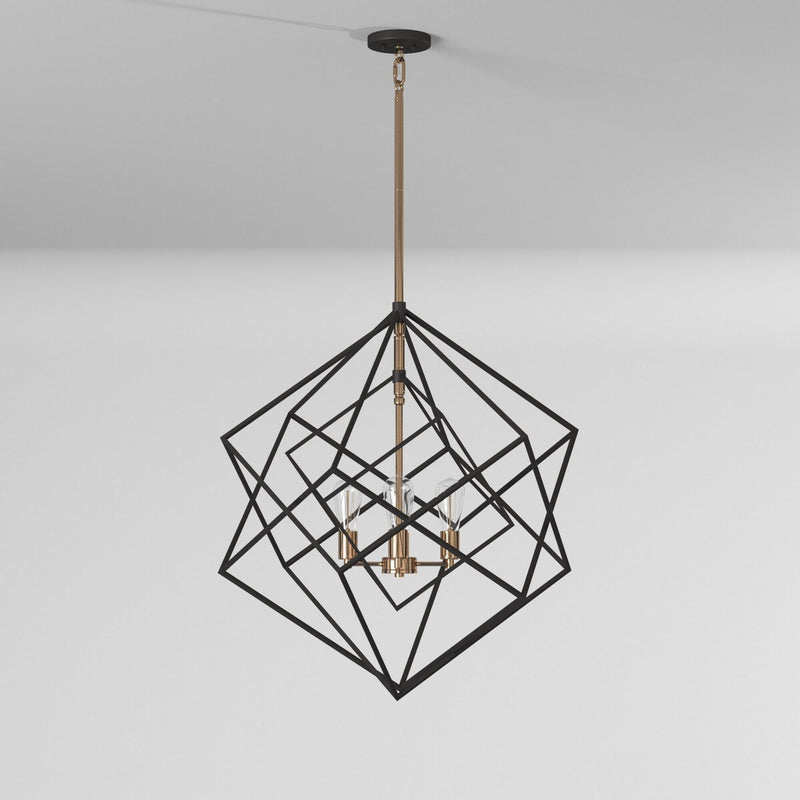 Artcraft AC11114 Four Light Chandelier, Matte Black & Harvest Brass