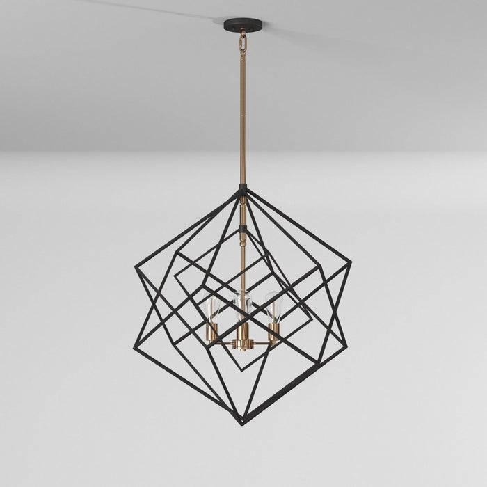 Artcraft AC11114 Four Light Chandelier, Matte Black & Harvest Brass