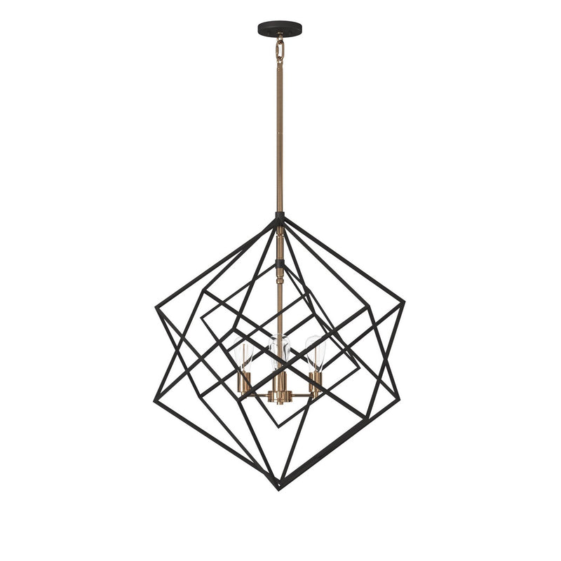Artcraft AC11114 Four Light Chandelier, Matte Black & Harvest Brass