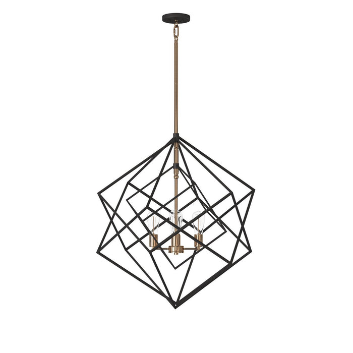 Artcraft AC11114 Four Light Chandelier, Matte Black & Harvest Brass