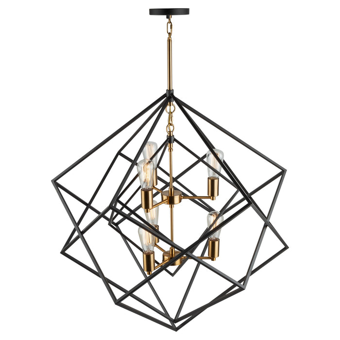 Artcraft AC11116 Six Light Chandelier, Matte Black & Harvest Brass