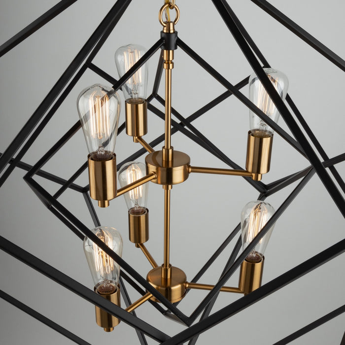 Artcraft AC11116 Six Light Chandelier, Matte Black & Harvest Brass