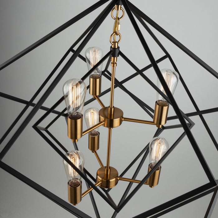 Artcraft AC11116 Six Light Chandelier, Matte Black & Harvest Brass