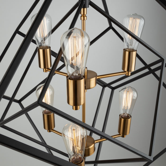 Artcraft AC11116 Six Light Chandelier, Matte Black & Harvest Brass