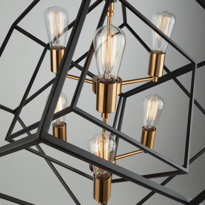 Artcraft AC11116 Six Light Chandelier, Matte Black & Harvest Brass