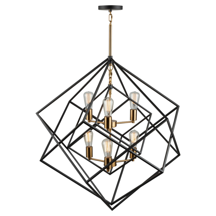 Artcraft AC11116 Six Light Chandelier, Matte Black & Harvest Brass
