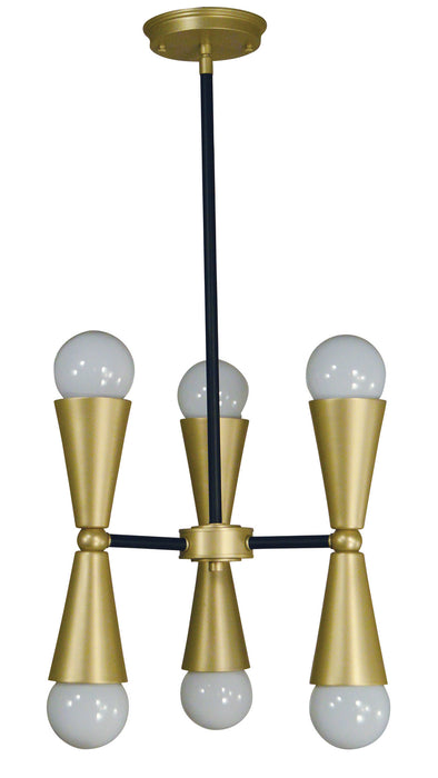 Framburg 3033 SB/MBLACK Six Light Chandelier, Satin Brass with Matte Black Accents