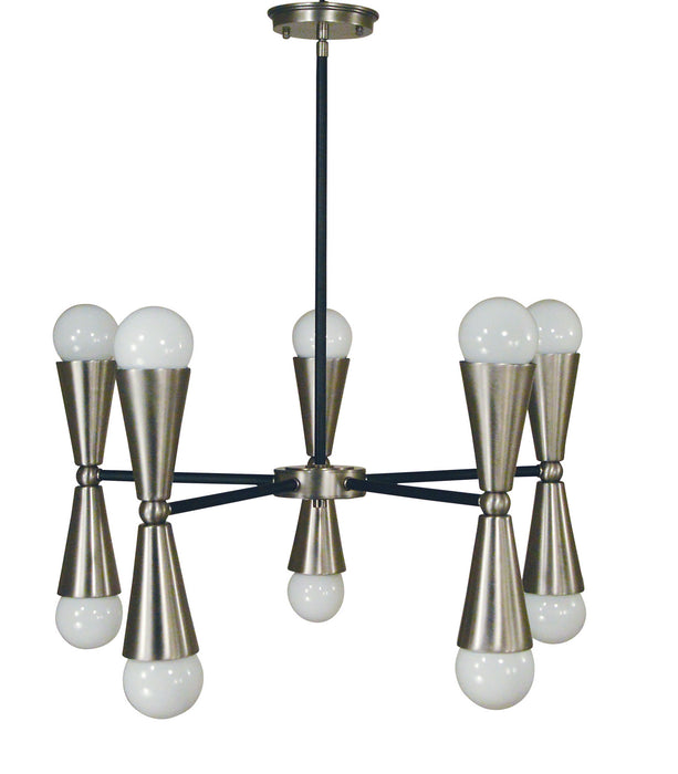 Framburg 3035 BN/MBLACK Ten Light Chandelier, Brushed Nickel with Matte Black Accents