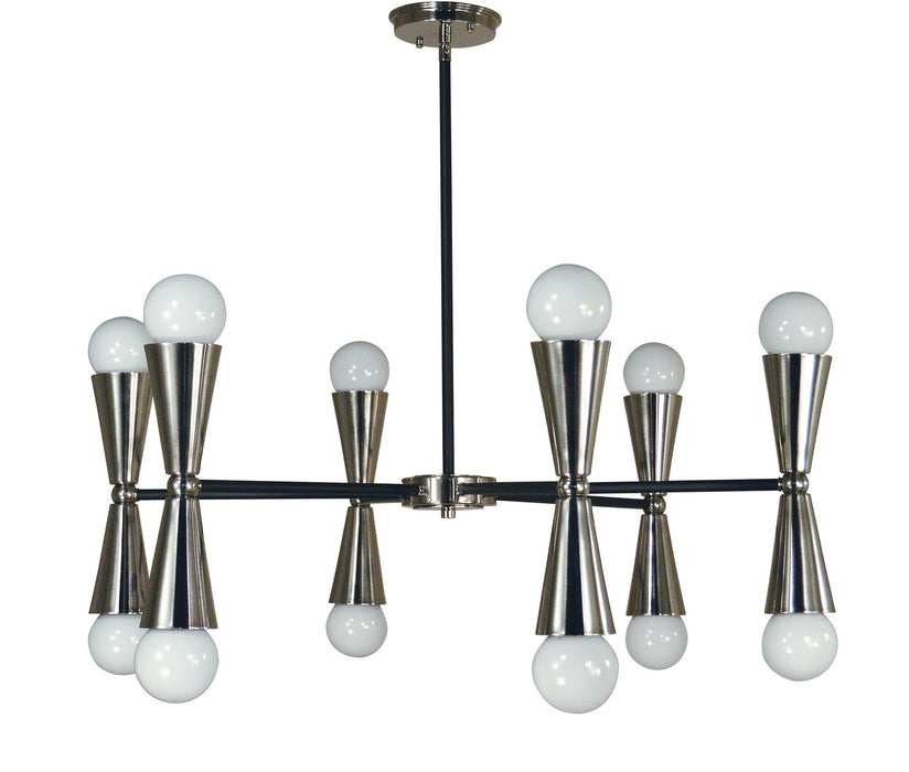 Framburg 3036 PN/MBLACK 12 Light Chandelier, Polished Nickel with Matte Black Accents