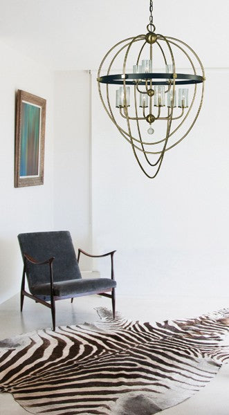 Framburg 3049 AB/MBLACK Nine Light Foyer Chandelier, Antique Brass w/Matte Black