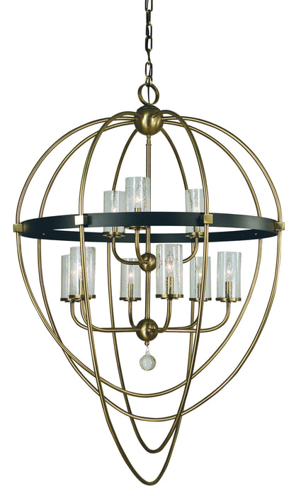 Framburg 3049 AB/MBLACK Nine Light Foyer Chandelier, Antique Brass w/Matte Black