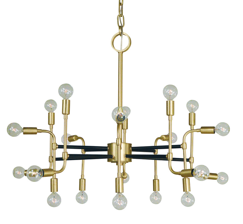 Framburg 3050 SB/MBLACK 20 Light Foyer Chandelier, Satin Brass w/Matte Black