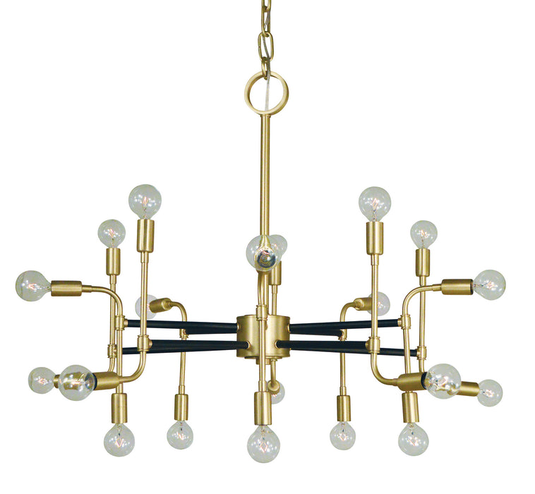 Framburg 3050 SB/MBLACK 20 Light Foyer Chandelier, Satin Brass w/Matte Black