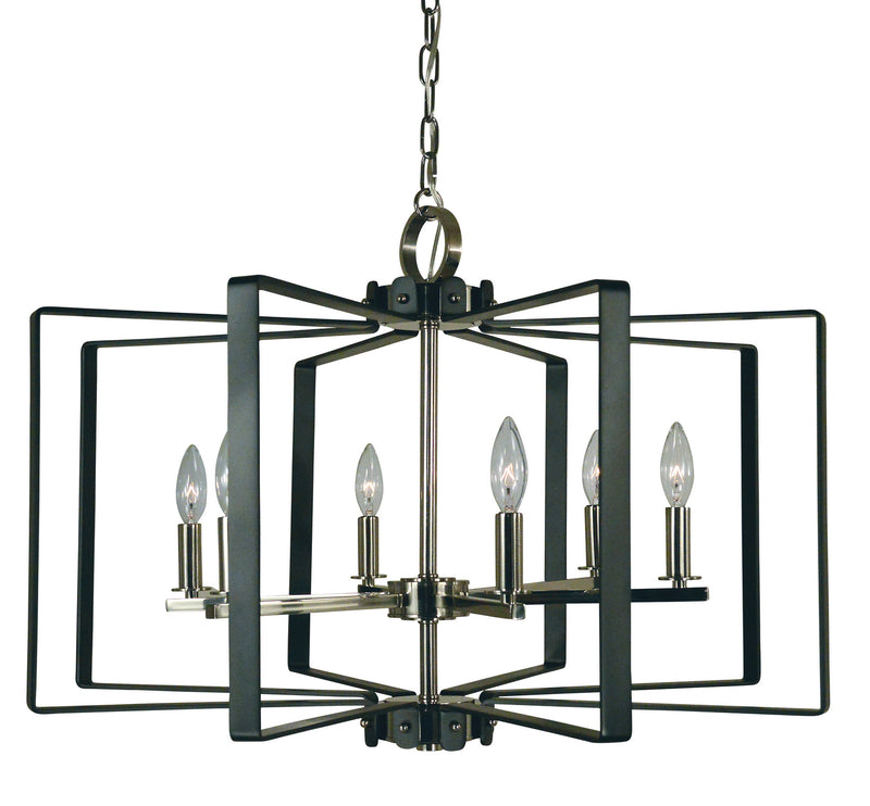 Framburg 3055 PN/MBLACK Six Light Chandelier, Polished Nickel w/Matte Black