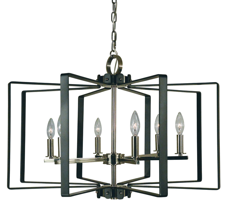 Framburg 3055 PN/MBLACK Six Light Chandelier, Polished Nickel w/Matte Black