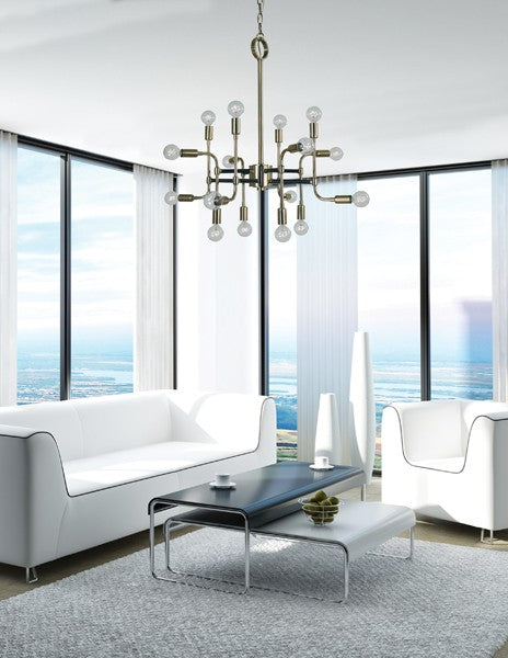 Framburg 3056 PN/MBLACK 16 Light Chandelier, Polished Nickel w/Matte Black