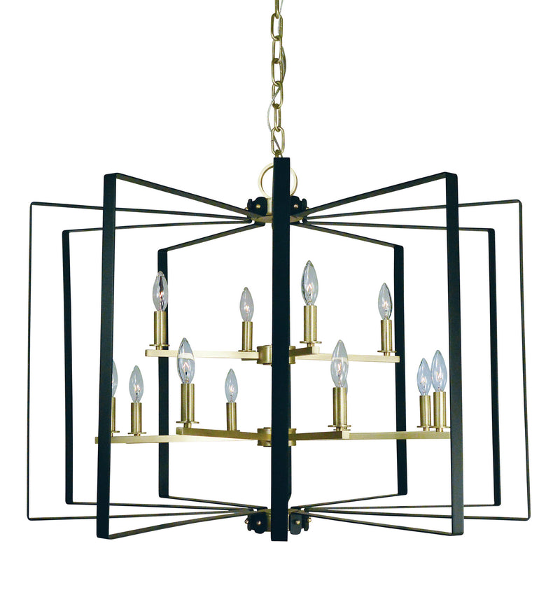 Framburg 3058 SB/MBLACK 12 Light Foyer Chandelier, Satin Brass w/Matte Black