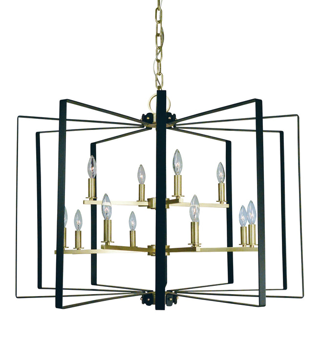 Framburg 3058 SB/MBLACK 12 Light Foyer Chandelier, Satin Brass w/Matte Black