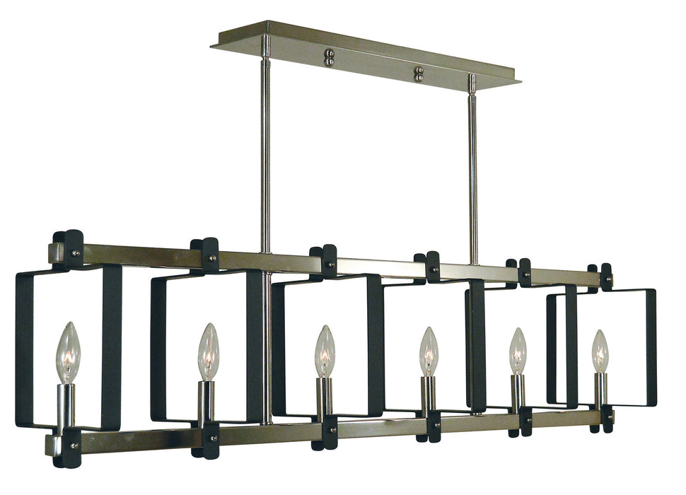 Framburg 3060 PN/MBLACK Six Light Island Chandelier, Polished Nickel w/Matte Black