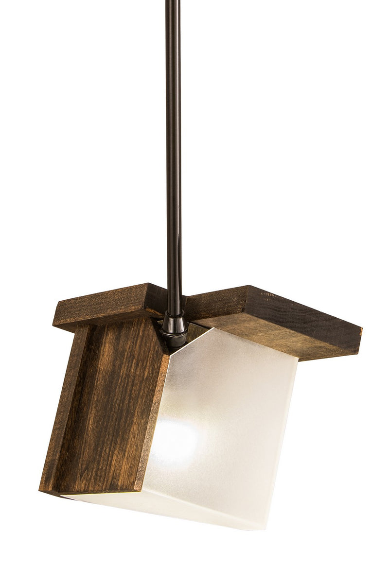 Meyda Tiffany 166454 One Light Mini Pendant, Black Metal,Natural Wood