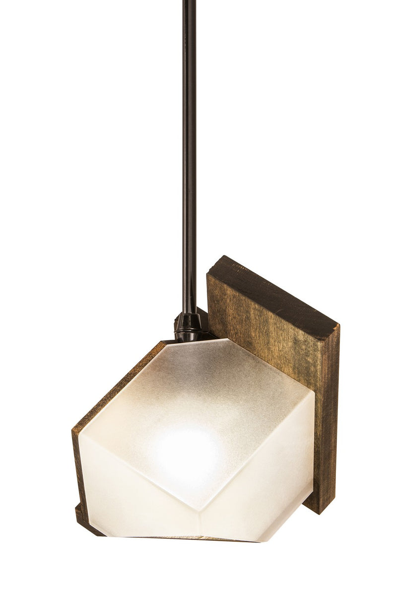 Meyda Tiffany 166454 One Light Mini Pendant, Black Metal,Natural Wood