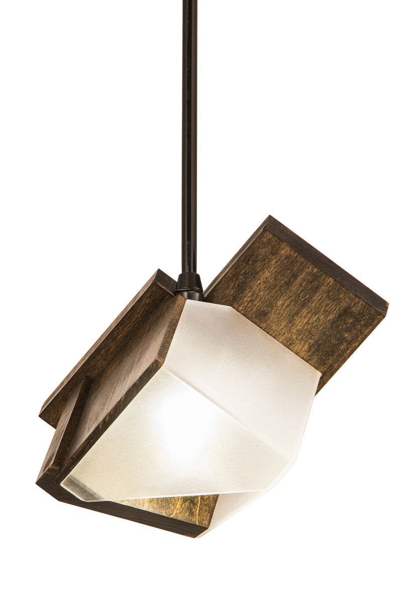 Meyda Tiffany 166454 One Light Mini Pendant, Black Metal,Natural Wood