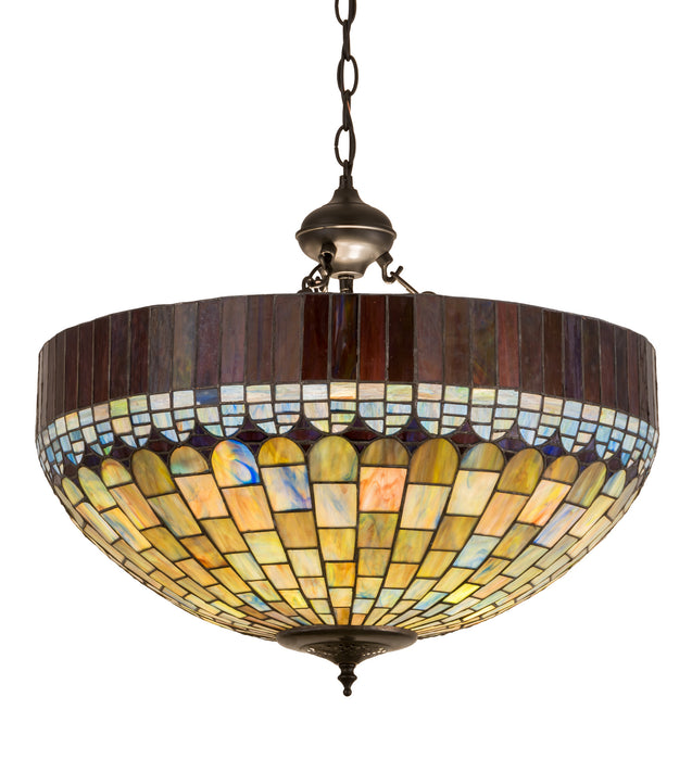 Meyda Tiffany 183687 Three Light Inverted Pendant, Black Metal