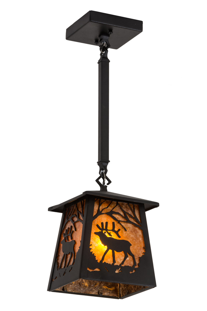 Meyda Tiffany 187088 One Light Mini Pendant, Textured Black/Amber Mica