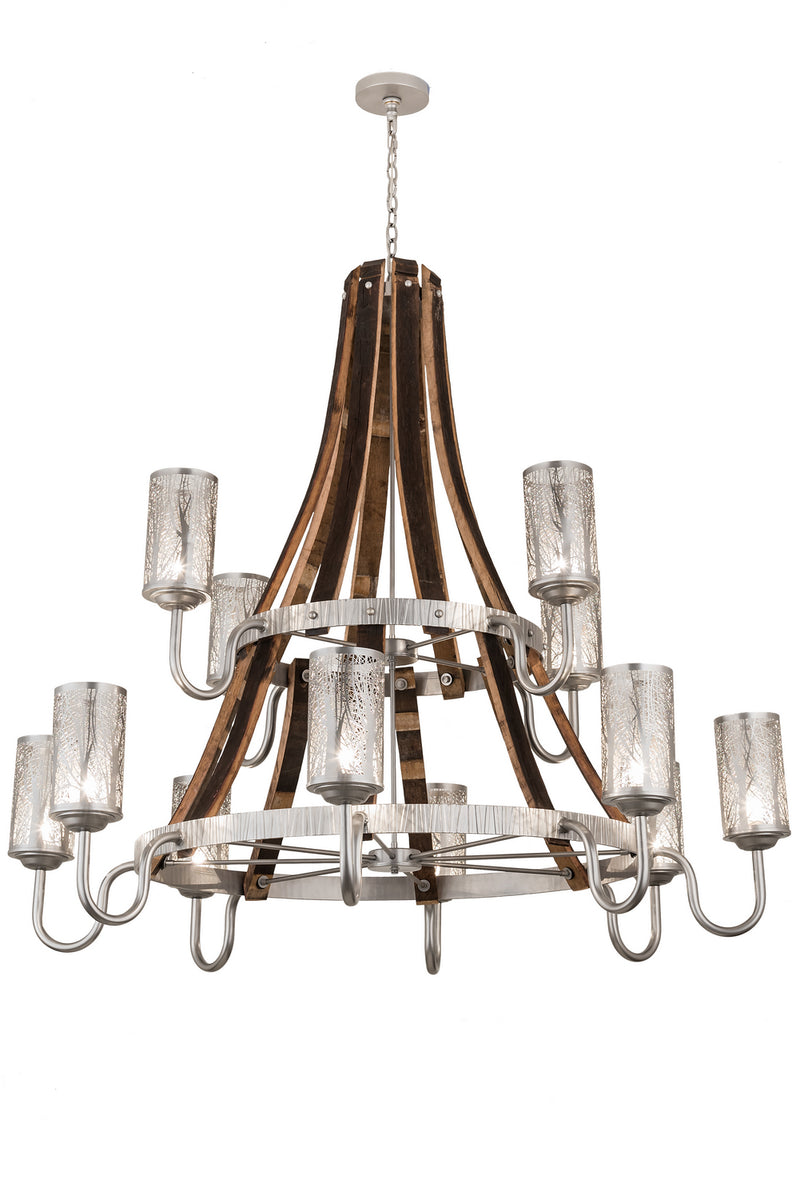 Meyda Tiffany 187997 12 Light Chandelier, Brushed Nickel/Charred Wood