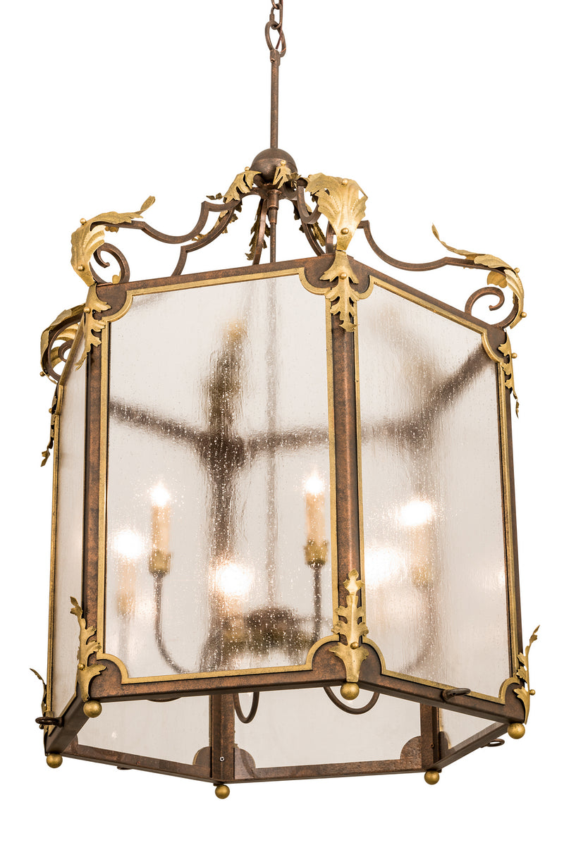 Meyda Tiffany 194570 Six Light Pendant, Gilded Tobacco & Gold Highlights