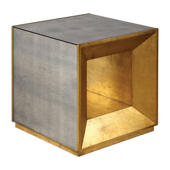 Uttermost 24763 Cube Table, Antiqued Gold Leaf
