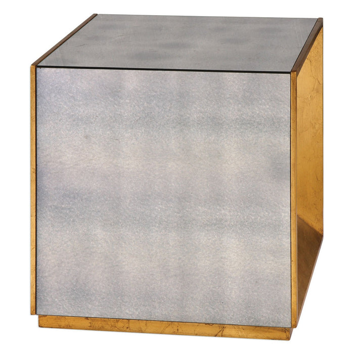 Uttermost 24763 Cube Table, Antiqued Gold Leaf