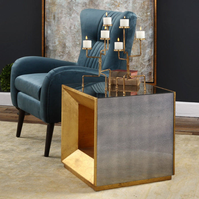 Uttermost 24763 Cube Table, Antiqued Gold Leaf
