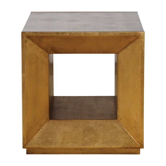 Uttermost 24763 Cube Table, Antiqued Gold Leaf