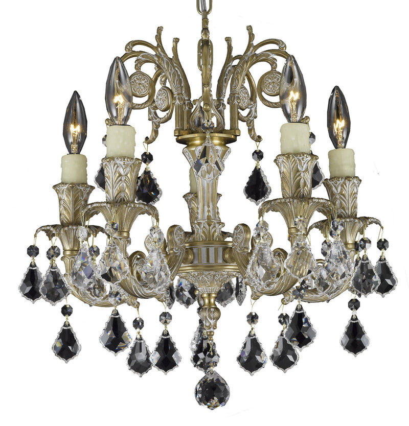 American Brass & Crystal CH2001-A-04G-PI Five Light Chandelier, Antique White Glossy