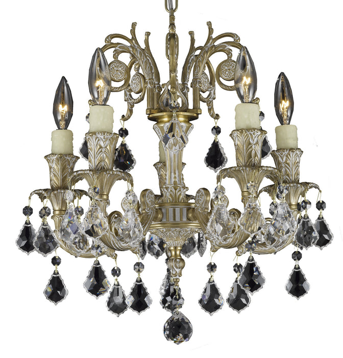 American Brass & Crystal CH2001-A-04G-PI Five Light Chandelier, Antique White Glossy