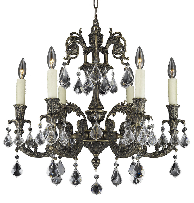 American Brass & Crystal CH2002-A-21S-PI Six Light Chandelier, Palace Bronze