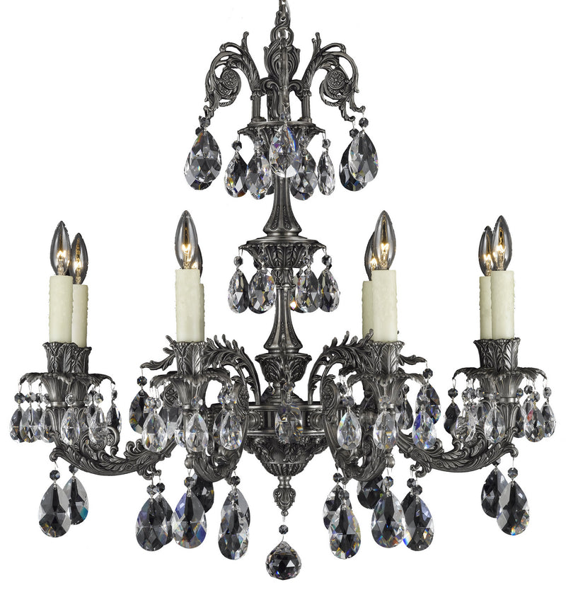 American Brass & Crystal CH2003-O-10G-PI Eight Light Chandelier, Antique Silver