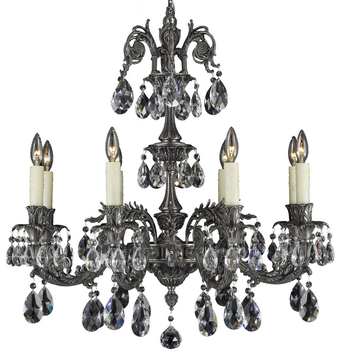 American Brass & Crystal CH2003-O-10G-PI Eight Light Chandelier, Antique Silver