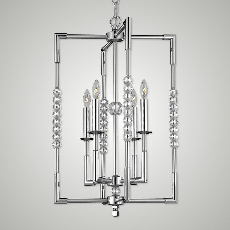 American Brass & Crystal CH3502-37G-38G-ST Four Light Chandelier, Pewter with Polished Nickel
