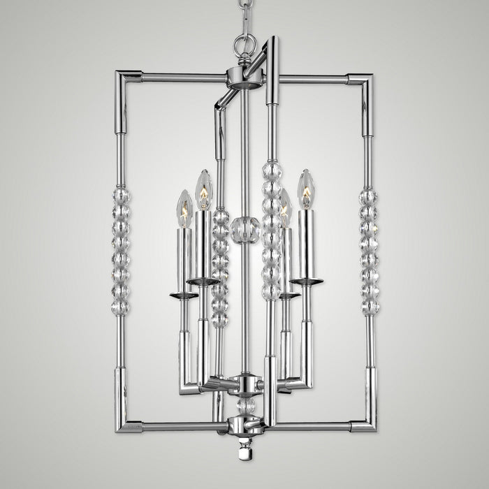 American Brass & Crystal CH3502-37G-38G-ST Four Light Chandelier, Pewter with Polished Nickel