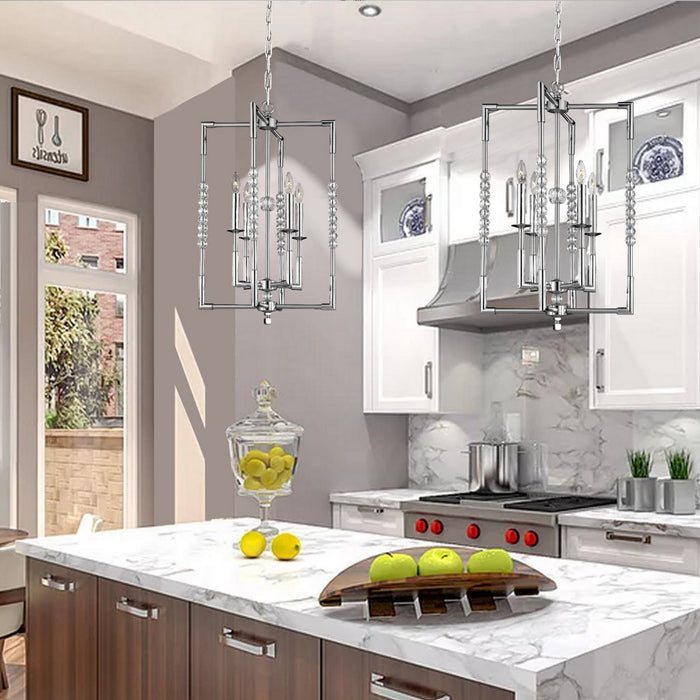 American Brass & Crystal CH3502-37G-38G-ST Four Light Chandelier, Pewter with Polished Nickel